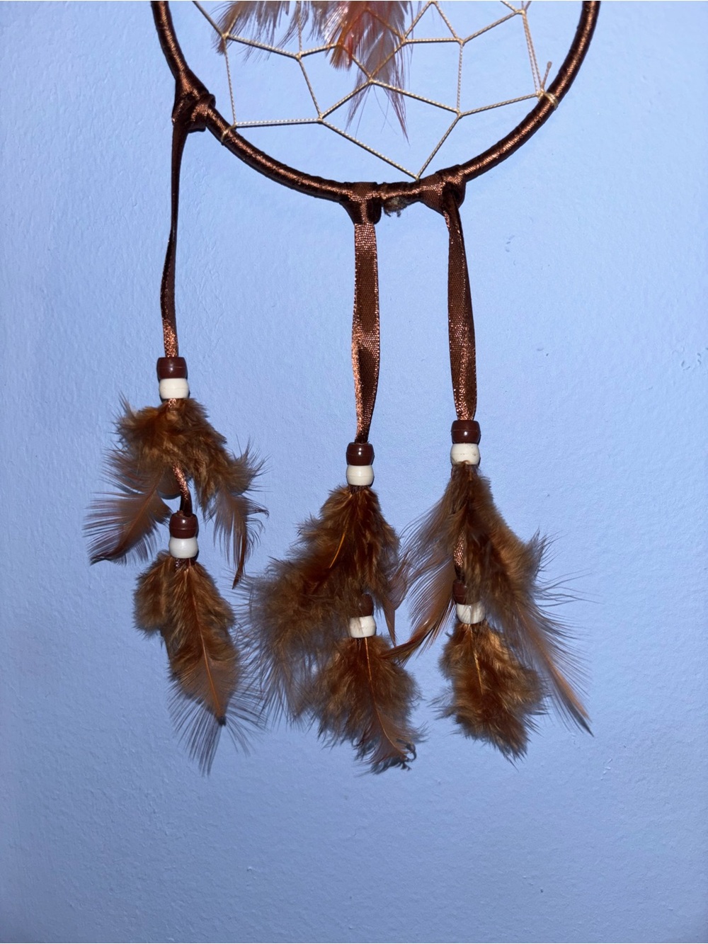 Vintage Brown Feather Dreamcatcher Boho Wall Hanging Decor Wood Beads - Picture 6 of 6